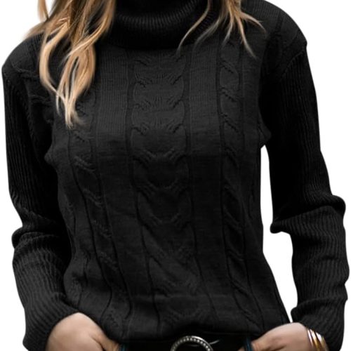 Slim Fit Ribbed Turtleneck Sweater – Black