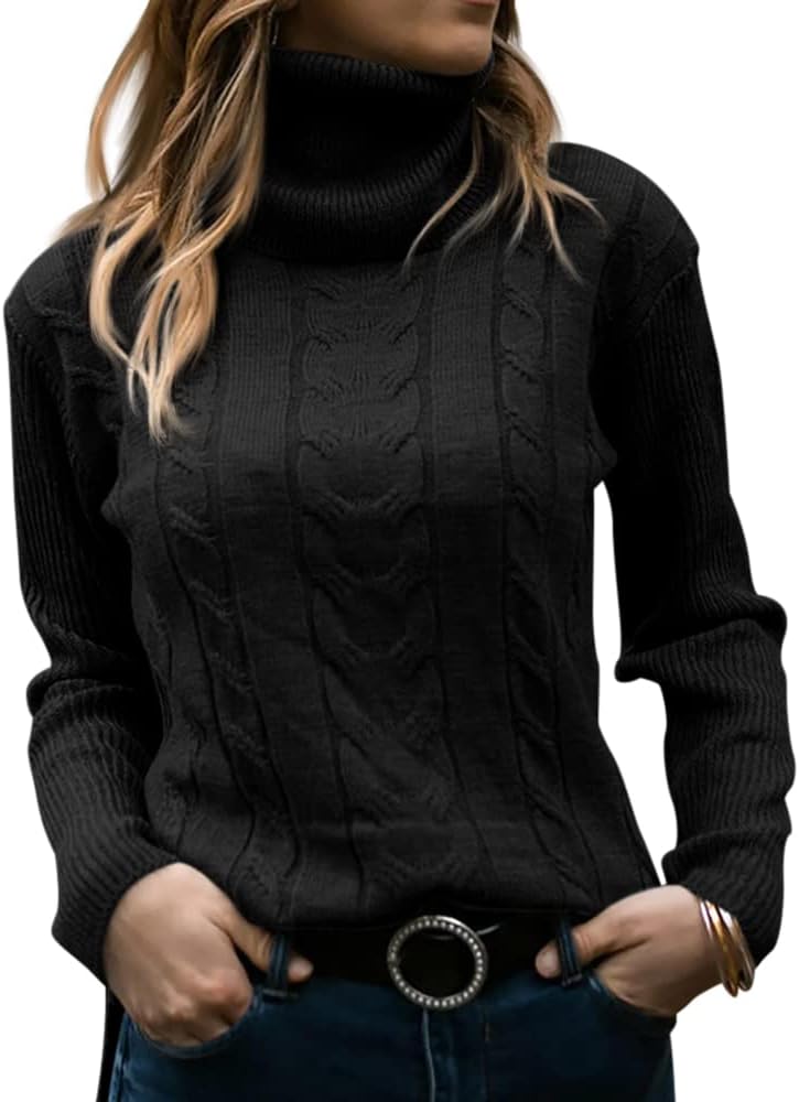 Slim Fit Ribbed Turtleneck Sweater – Black