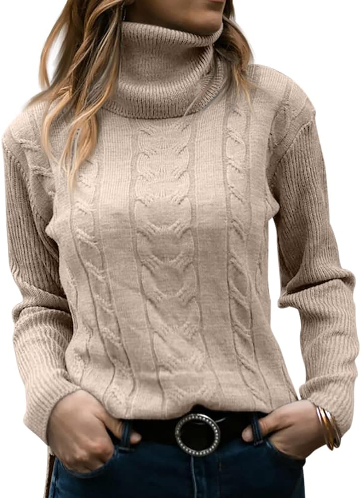 Slim Fit Ribbed Turtleneck Sweater – Beige