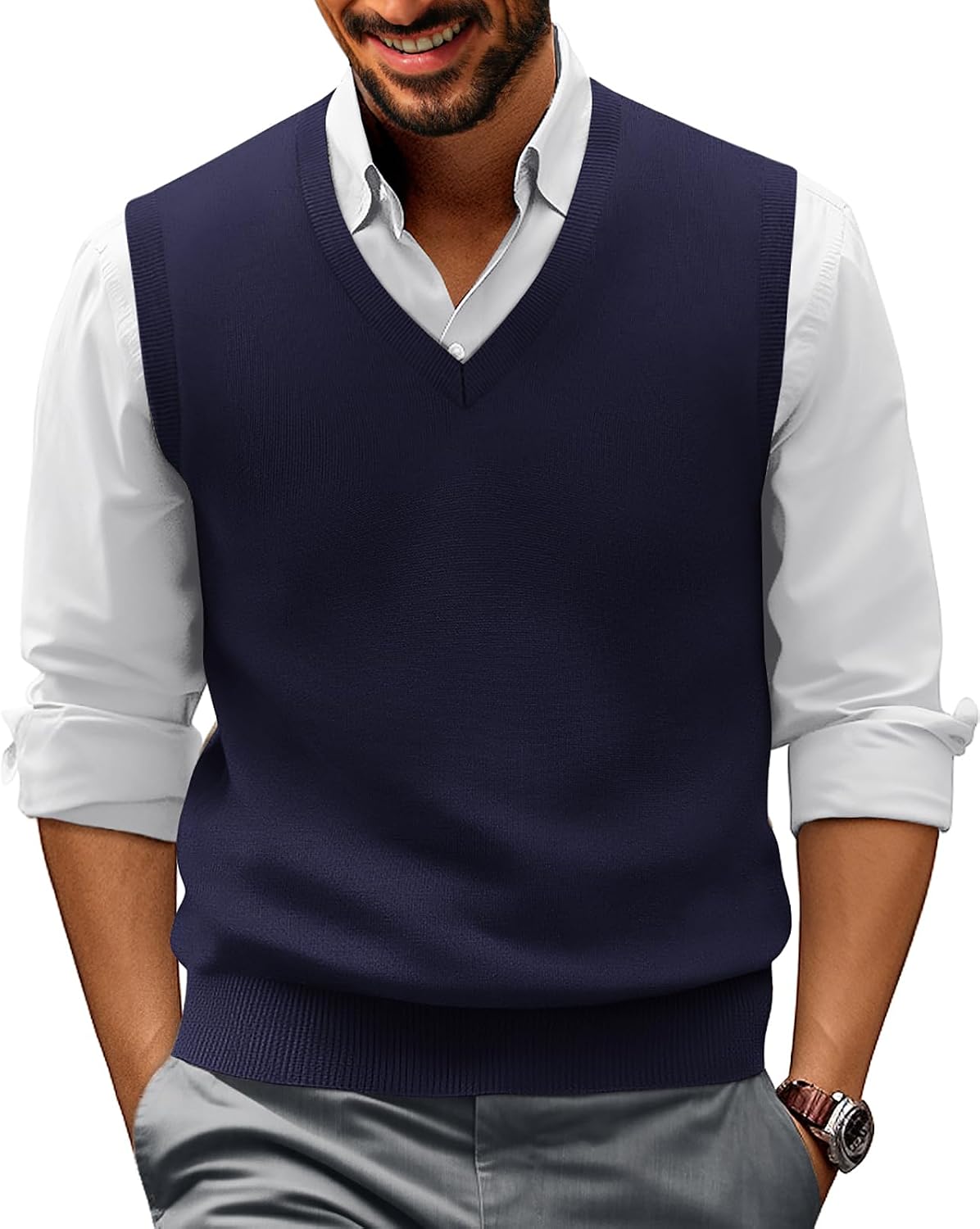 V Neck Ribbed Hem Pullover Sweater Vest
