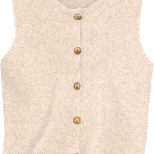 Button Up Round Neck Knit Sweater Vest – Cream
