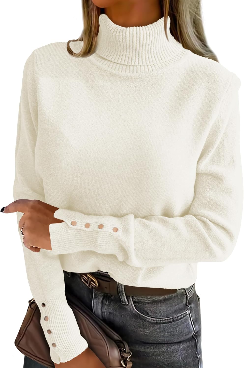Ribbed Trim Turtleneck Pullover