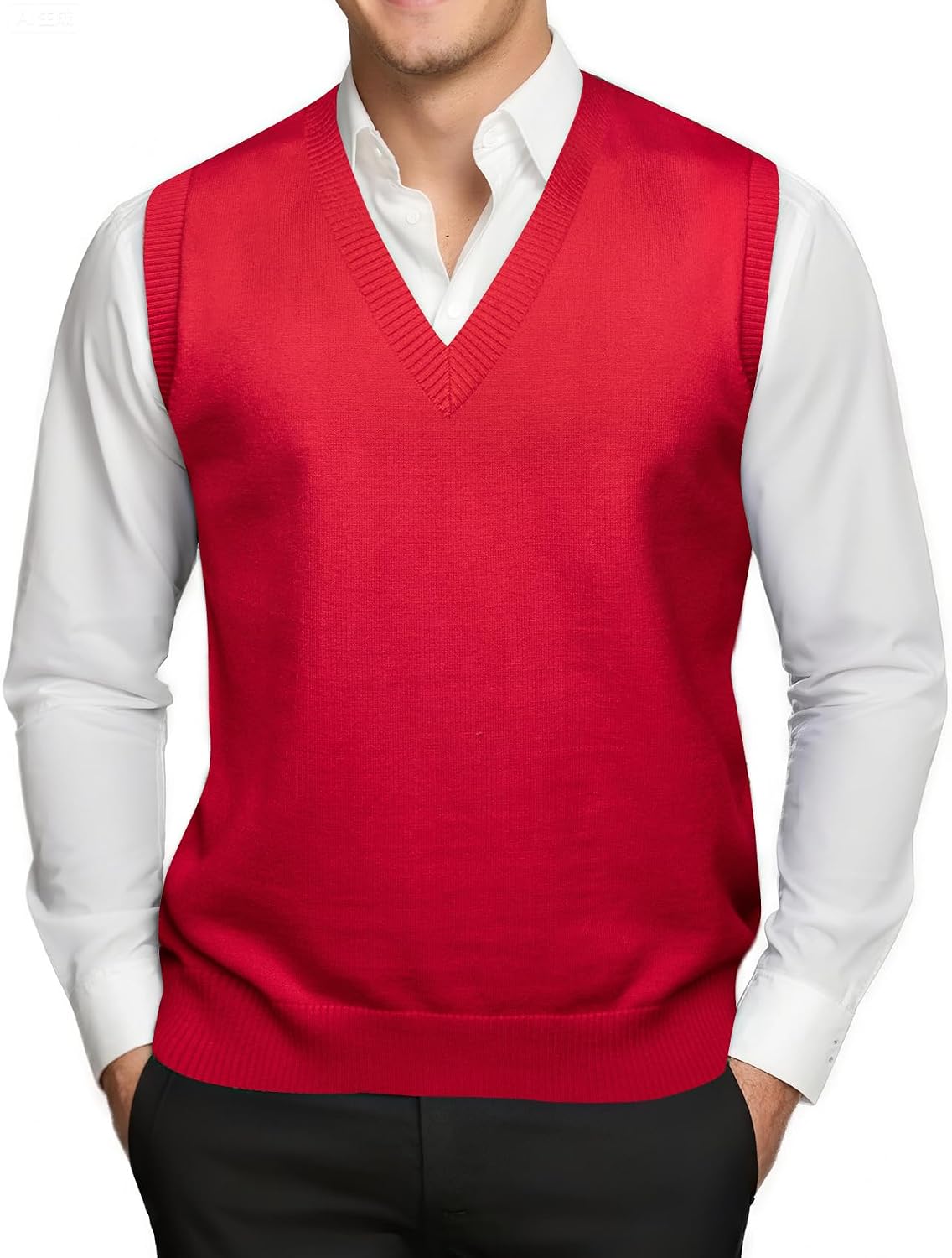 Men's V Neck Ribbed Hem Sweater Vest