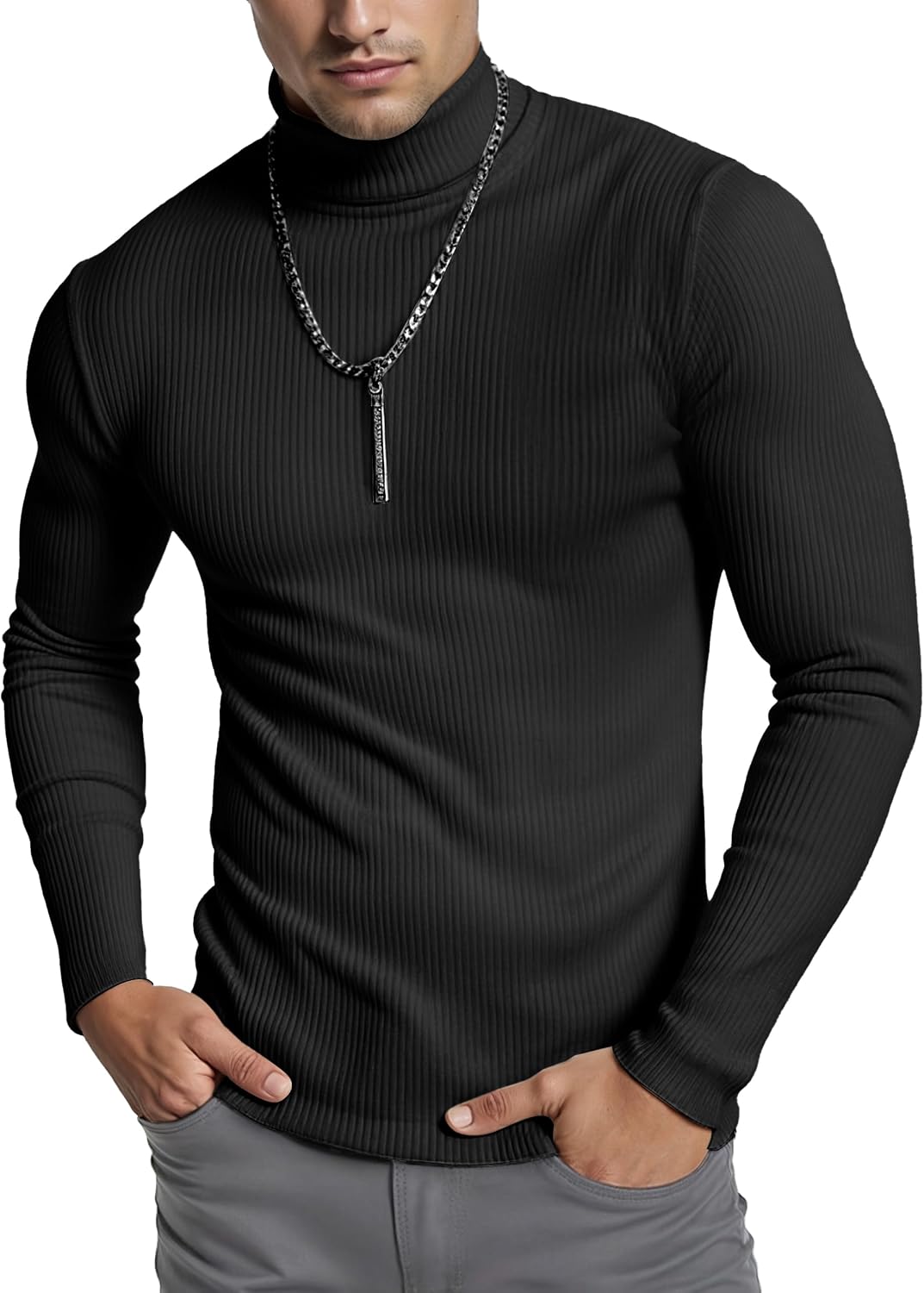Slim Fit Ribbed Turtleneck Pullover