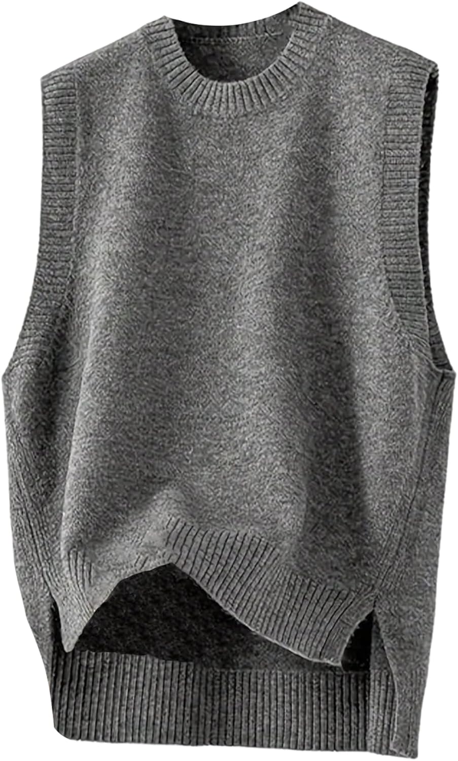 Crew Neck Side Slit Knit Vest