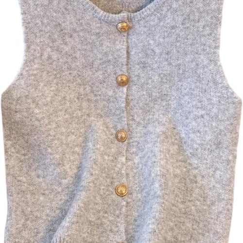 Button Up Round Neck Knit Sweater Vest – Light Blue