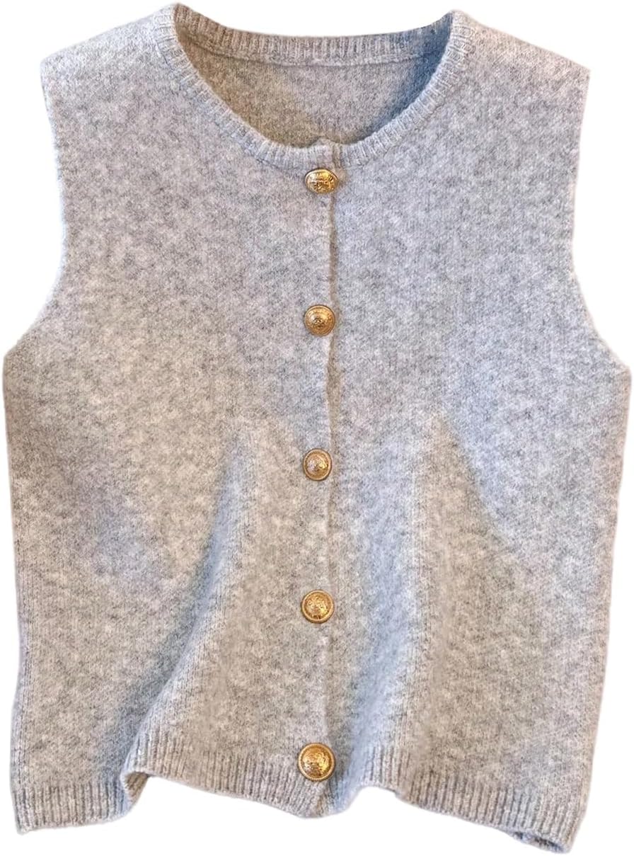 Button Up Round Neck Knit Sweater Vest – Light Blue