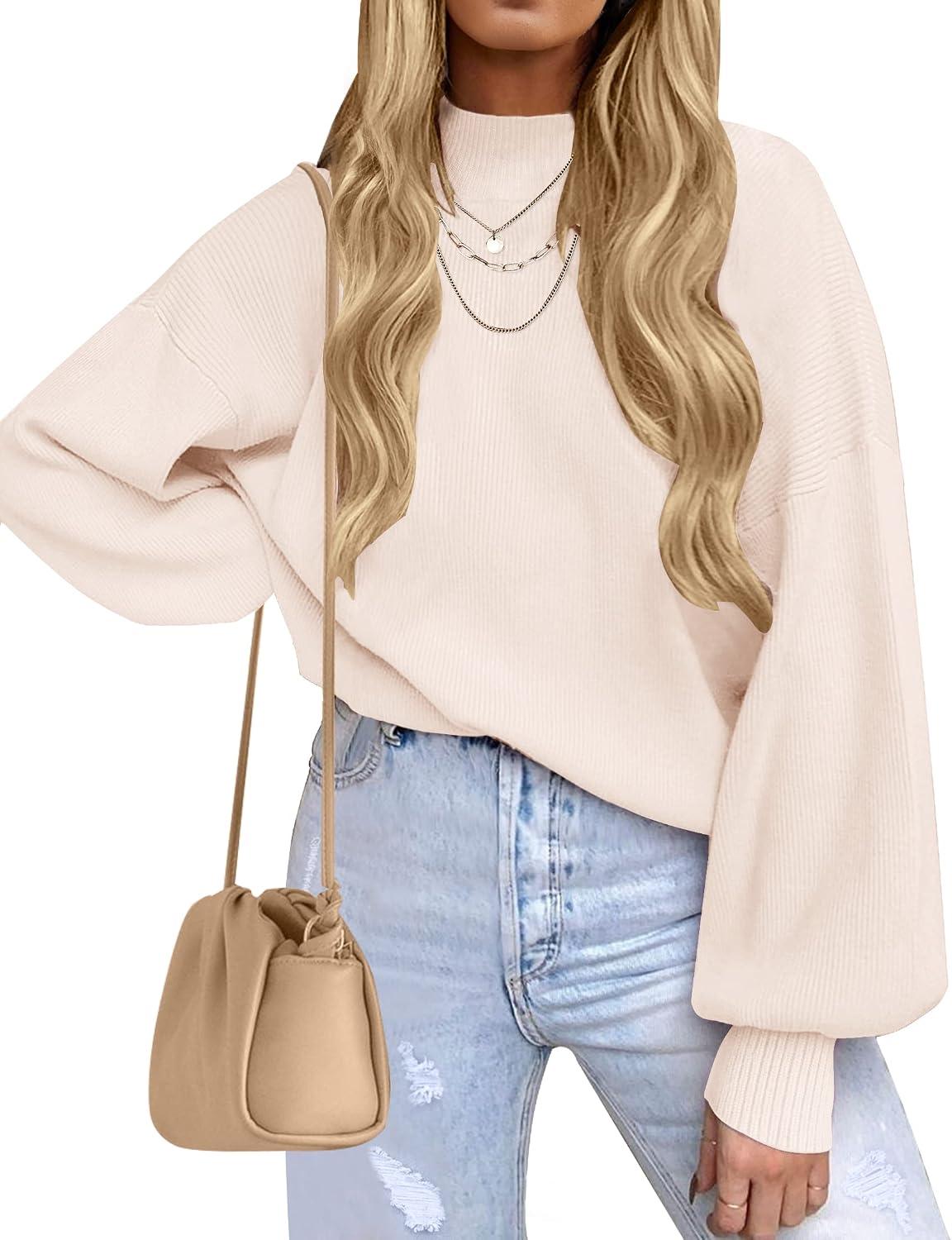 Mock Neck Lantern Sleeve Sweater