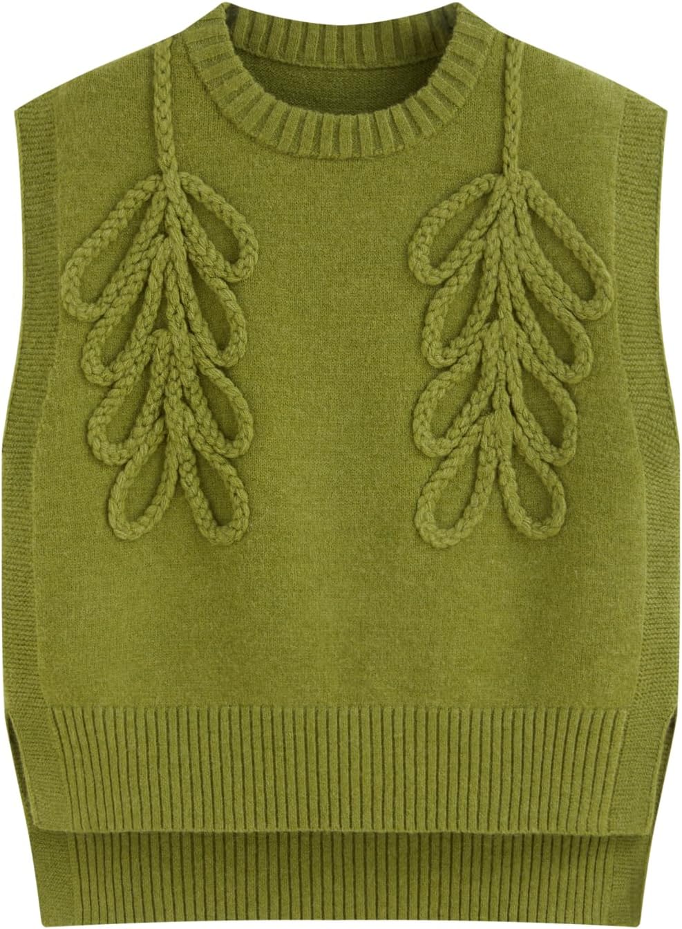 Leaf Jacquard Round Neck Sweater Vest