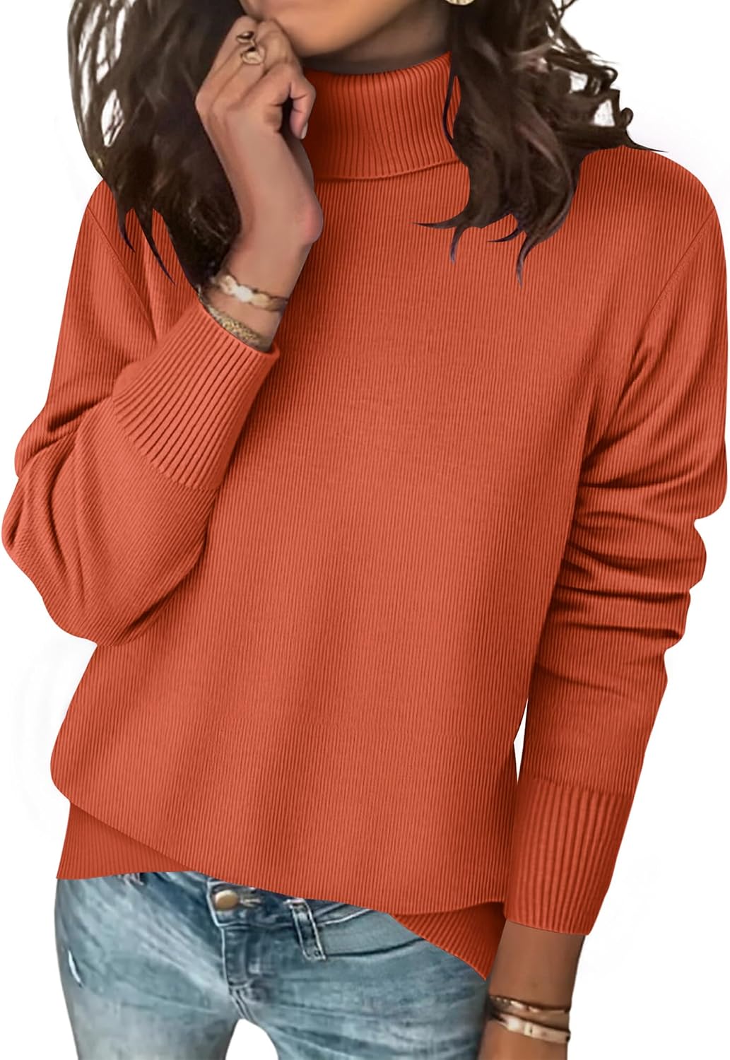 Side Split Turtleneck Sweater