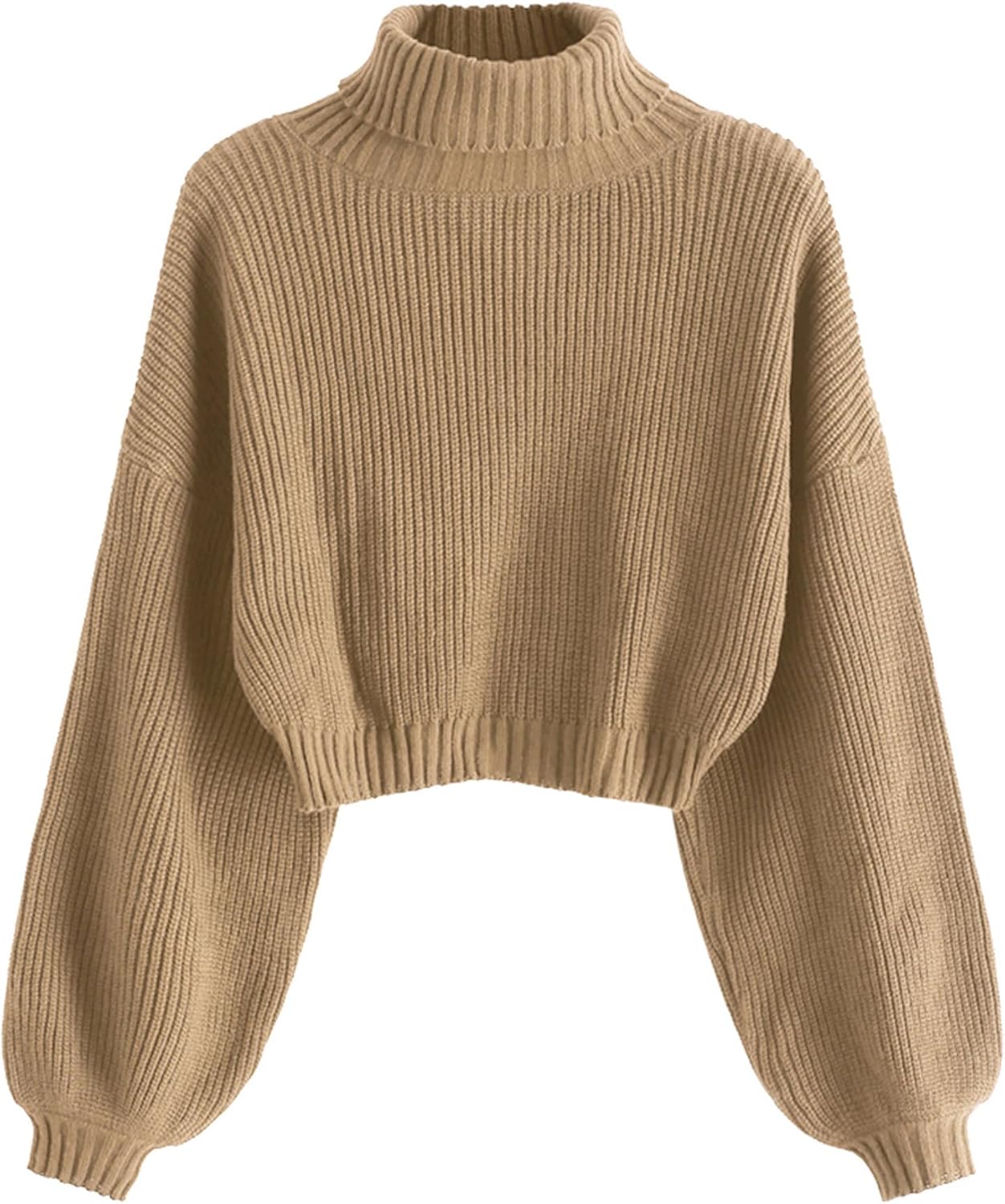 Mock Neck Lantern Sleeve Crop Sweater