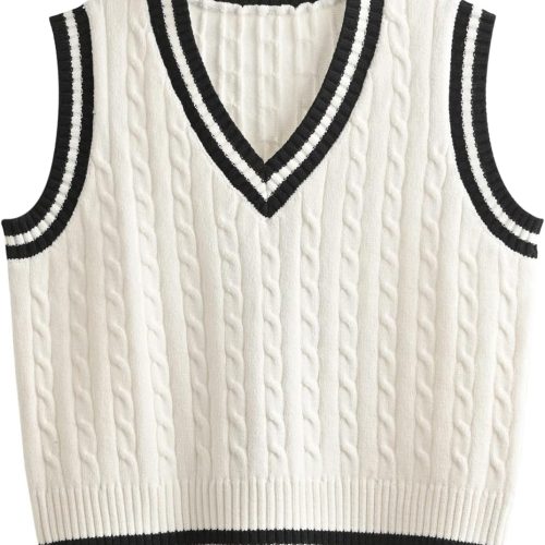 Argyle Plaid Cropped Sweater Vest – White