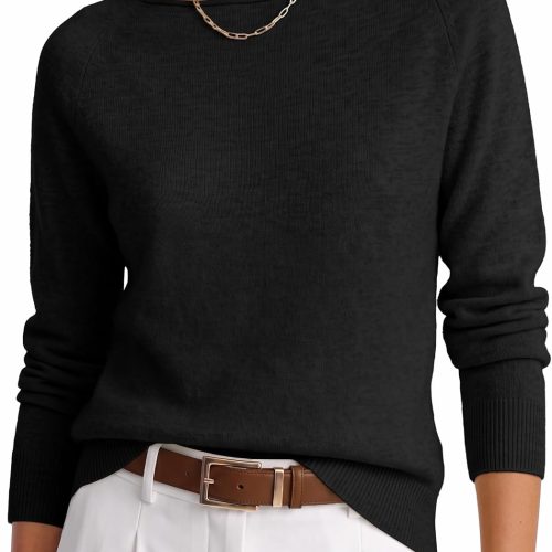 Rolled Neckline Soft Lightweight Long Sleeve Sweater