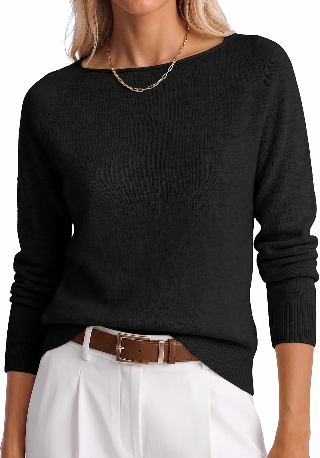 Rolled Neckline Soft Lightweight Long Sleeve Sweater