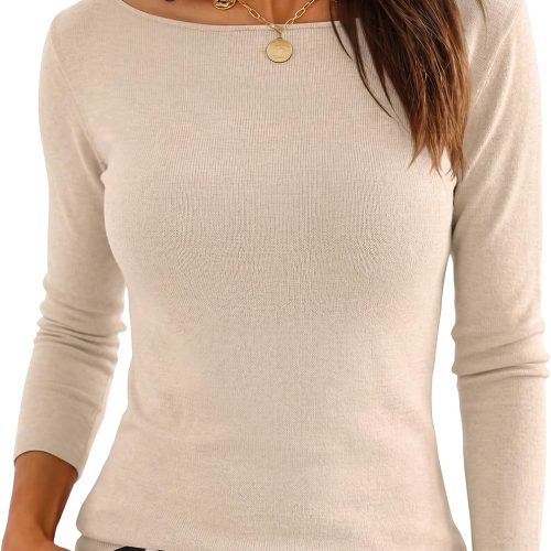 Boat Neck Knit Texture Relaxed Pullover Long Sleeve Sweater