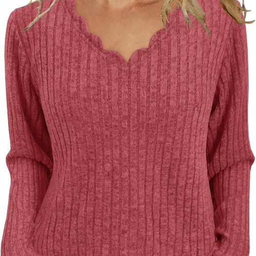 Petal Edge V Neck Soft Knit Long Sleeve Sweater