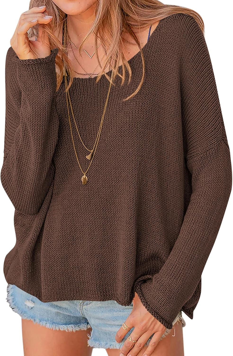 Scoop Neck Drop Shoulder Oversized Long Sleeve Sweater