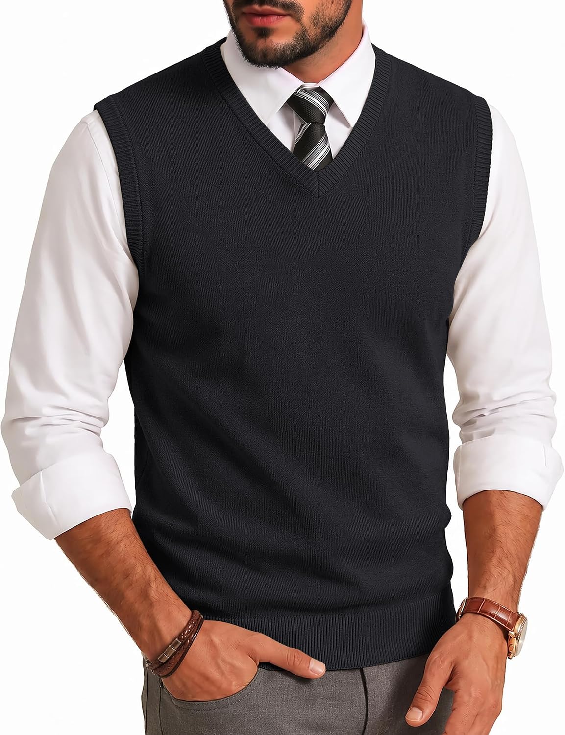 V Neck Wool Blend Sweater Vest