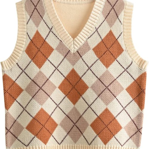 Argyle Plaid Cropped Sweater Vest – Orange