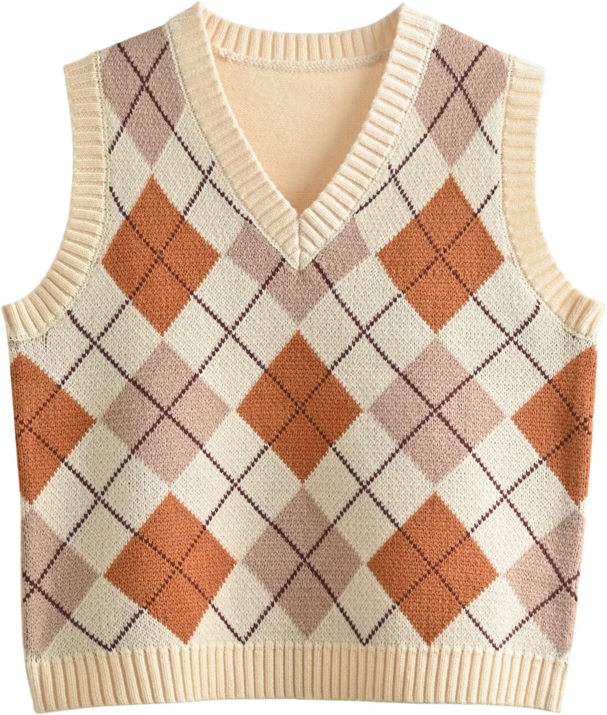 Argyle Plaid Cropped Sweater Vest – Orange