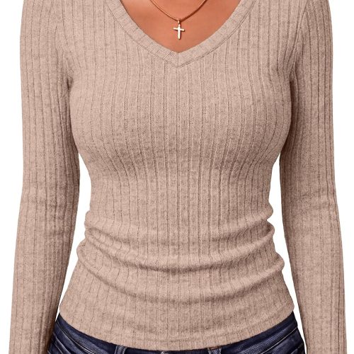 V Neck Lightweight Casual Long Sleeve Knit Sweater