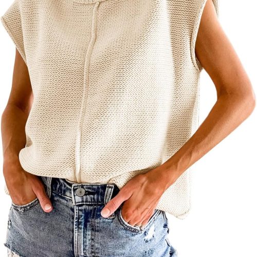 Cap Sleeve Crew Neck Knit Tank Top – Cream