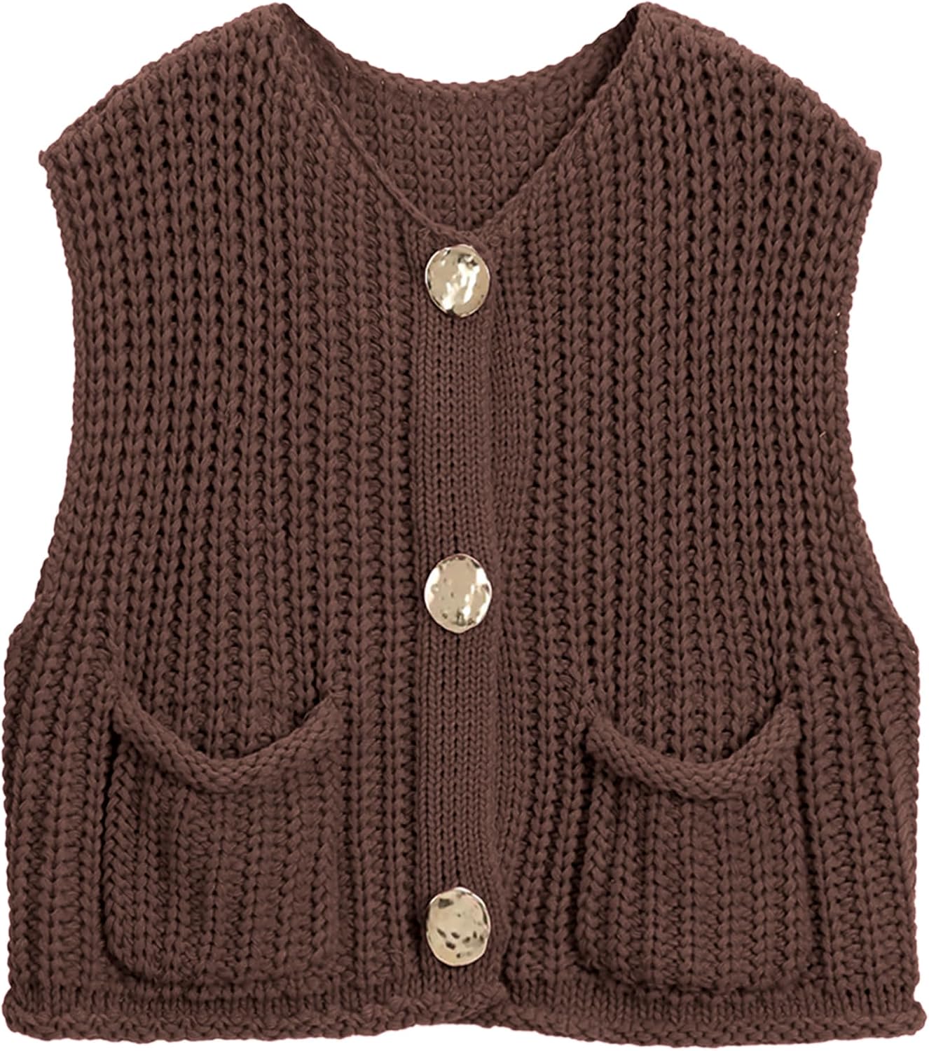 Button Front Crochet Knit Vest