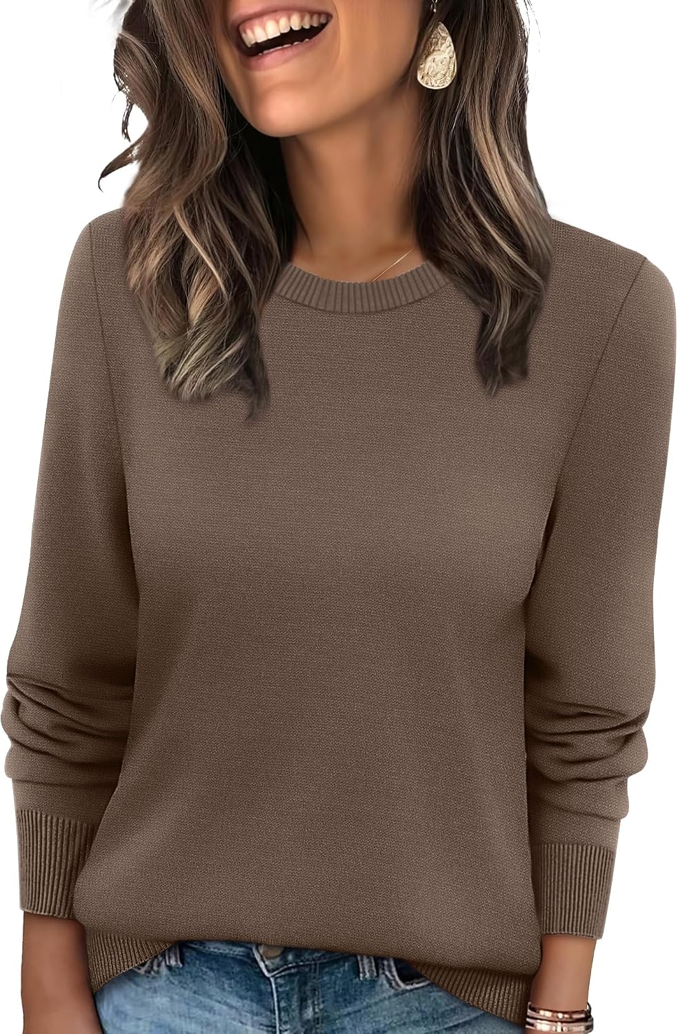 Crew Neck Ribbed Knit Loose Fit Long Sleeve Sweater