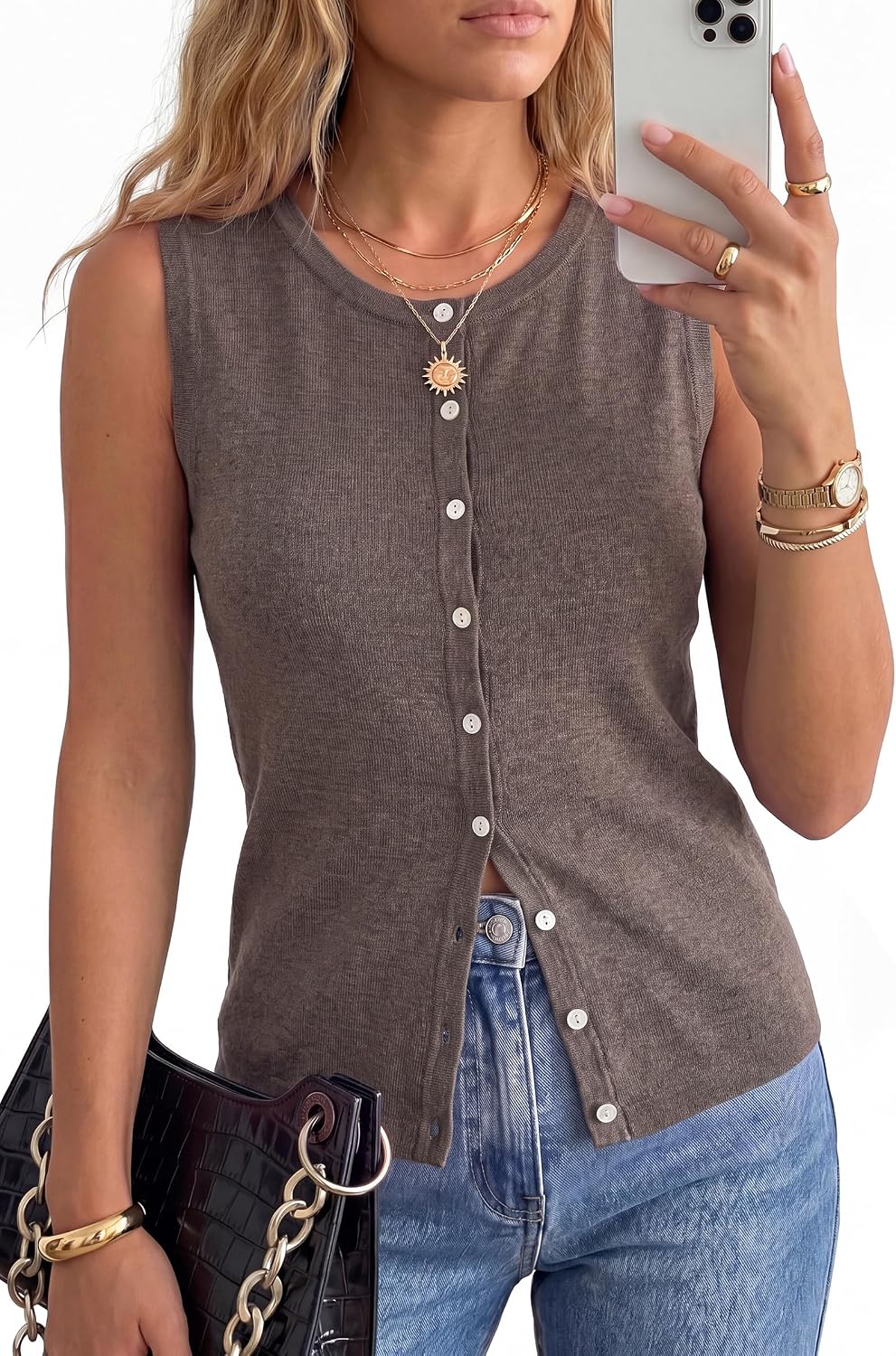 Crewneck Button Front Sweater Vest