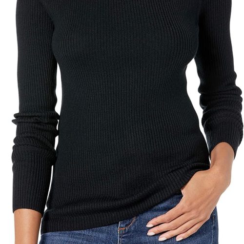Boat Neck Fine Knit Rib Slim Fit Long Sleeve Sweater